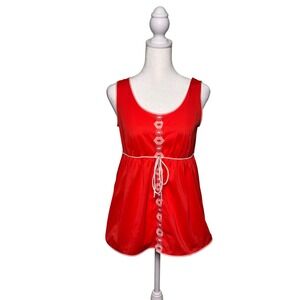 Vintage Lorraine Babydoll Top Red Side Slits Women's Size XS